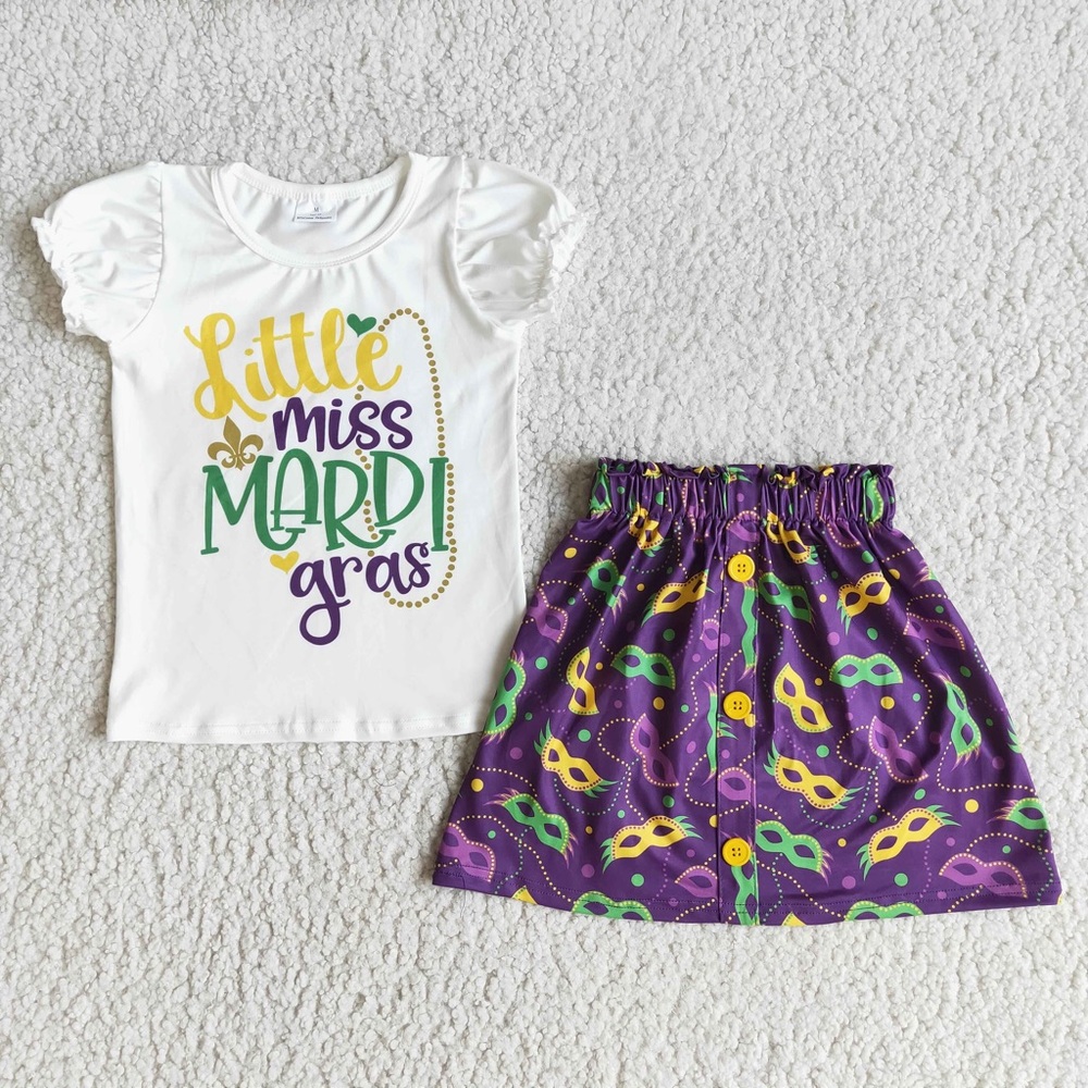 New girl’s Mardi Gras skirt set
